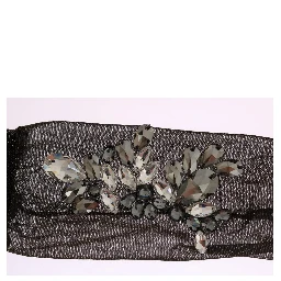 Black Stretch Floral Clear Crystal Socks