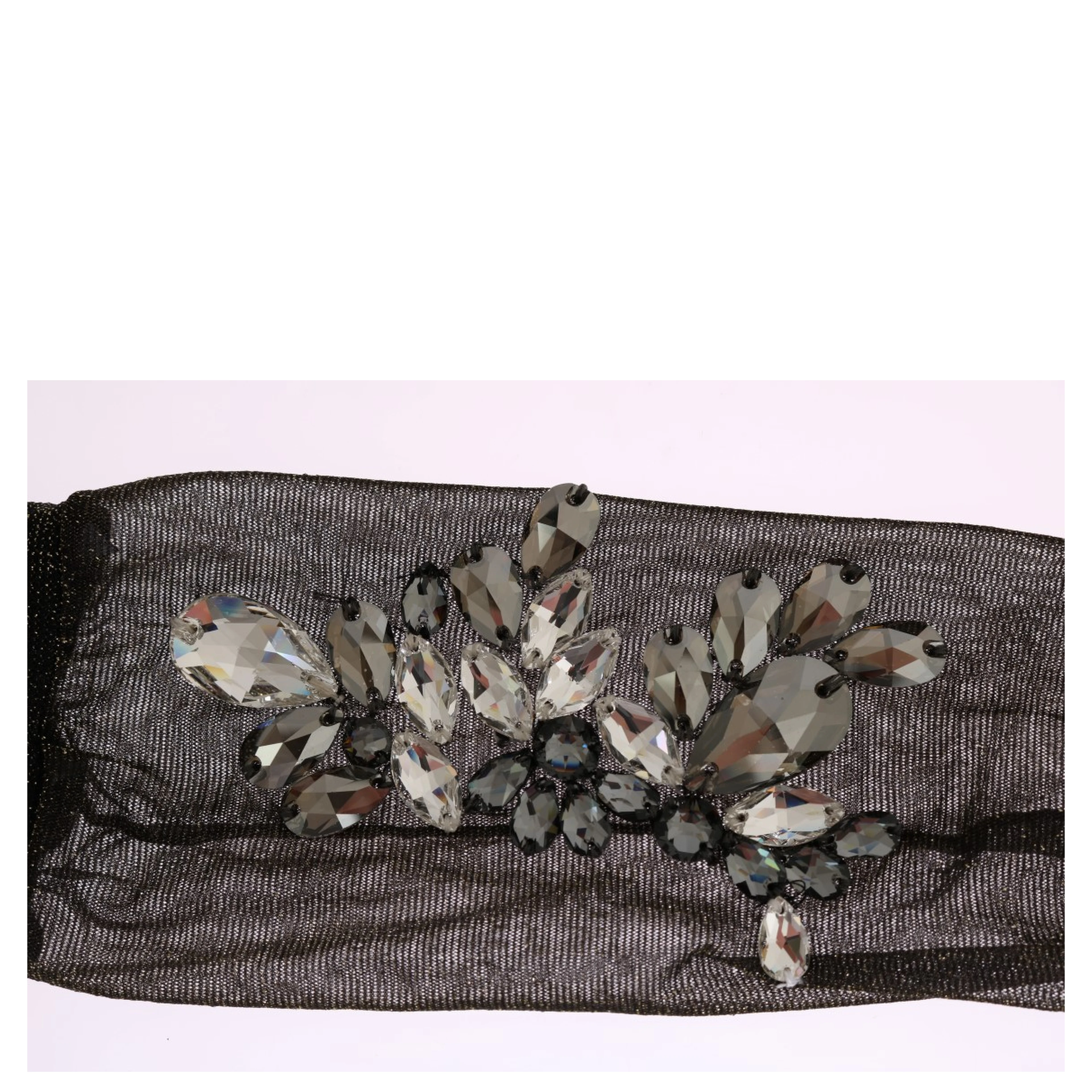 Black Stretch Floral Clear Crystal Socks
