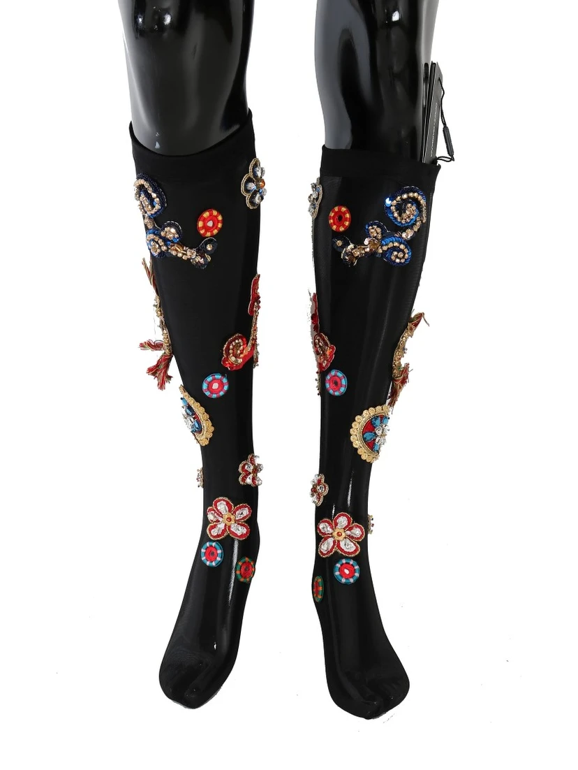 Black Stretch Carretto Crystal Socks