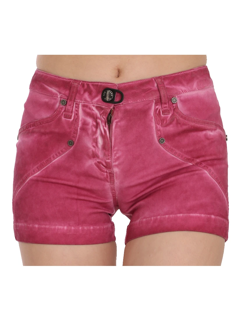 Pink Mid Waist Cotton Mini Denim Shorts
