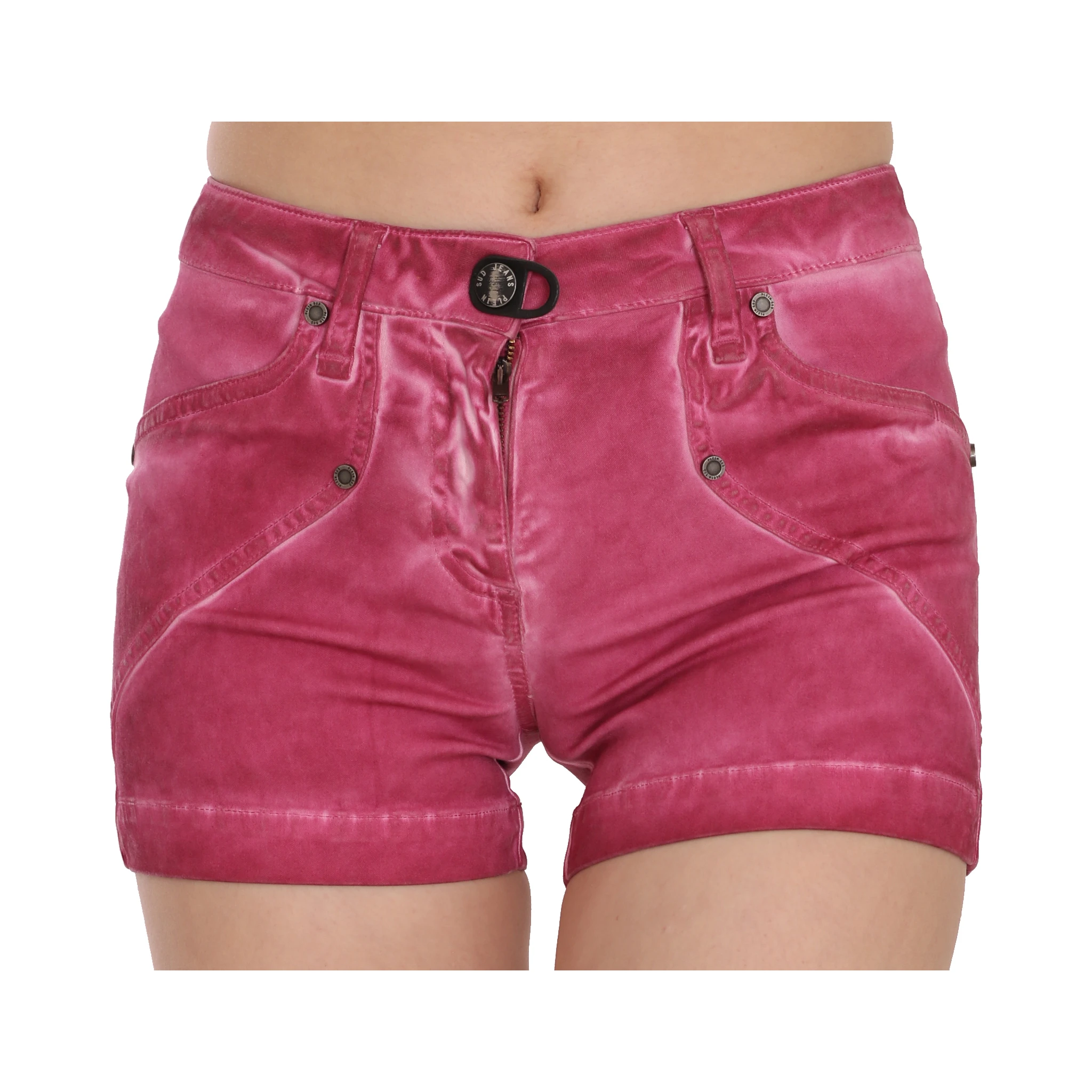 Pink Mid Waist Cotton Mini Denim Shorts