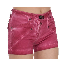 Pink Mid Waist Cotton Mini Denim Shorts