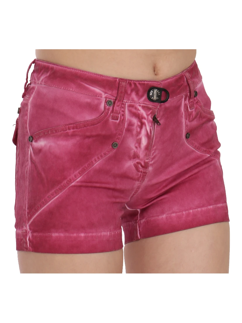 Pink Mid Waist Cotton Mini Denim Shorts