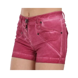 Pink Mid Waist Cotton Mini Denim Shorts