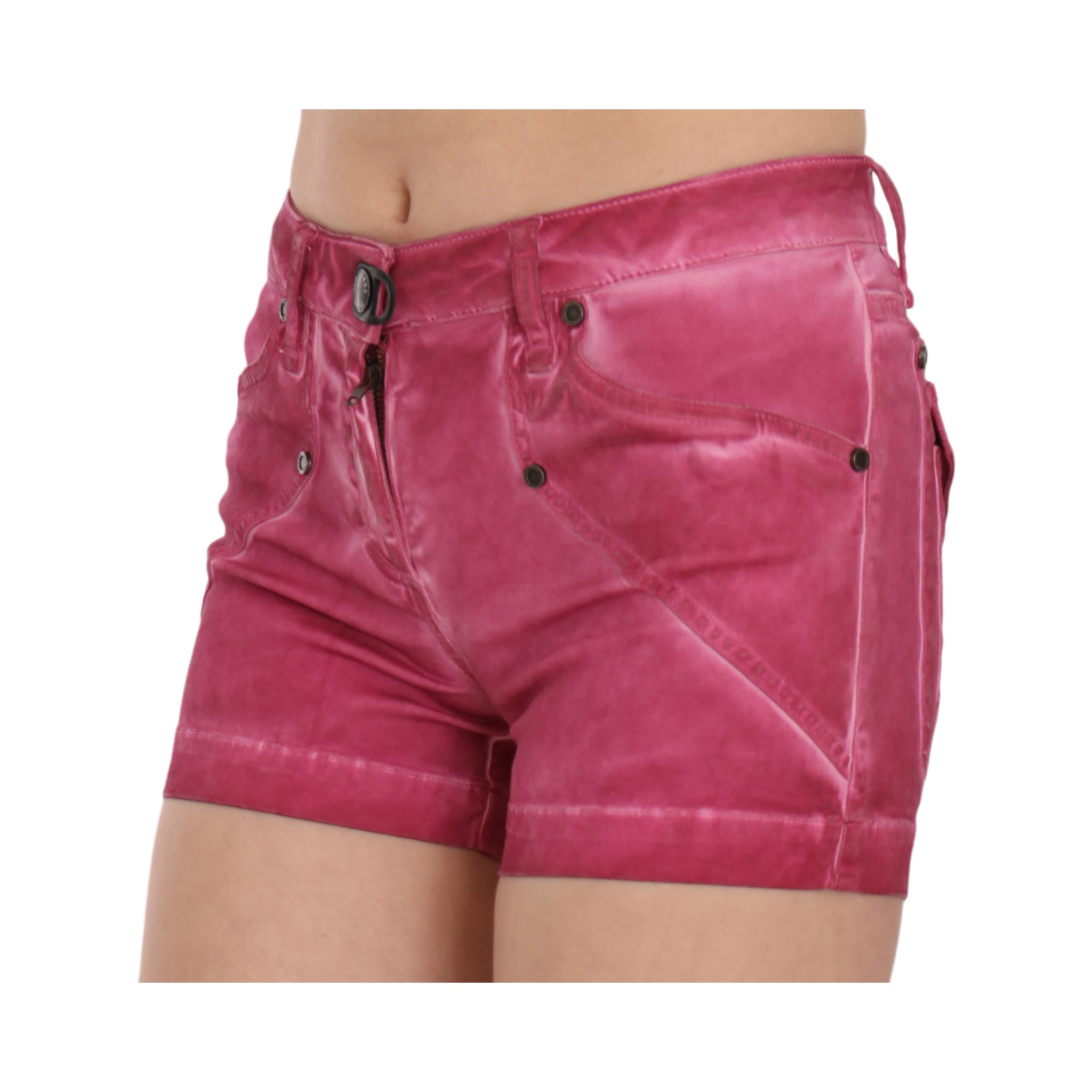 Pink Mid Waist Cotton Mini Denim Shorts