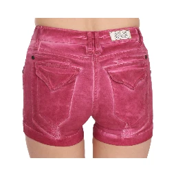 Pink Mid Waist Cotton Mini Denim Shorts