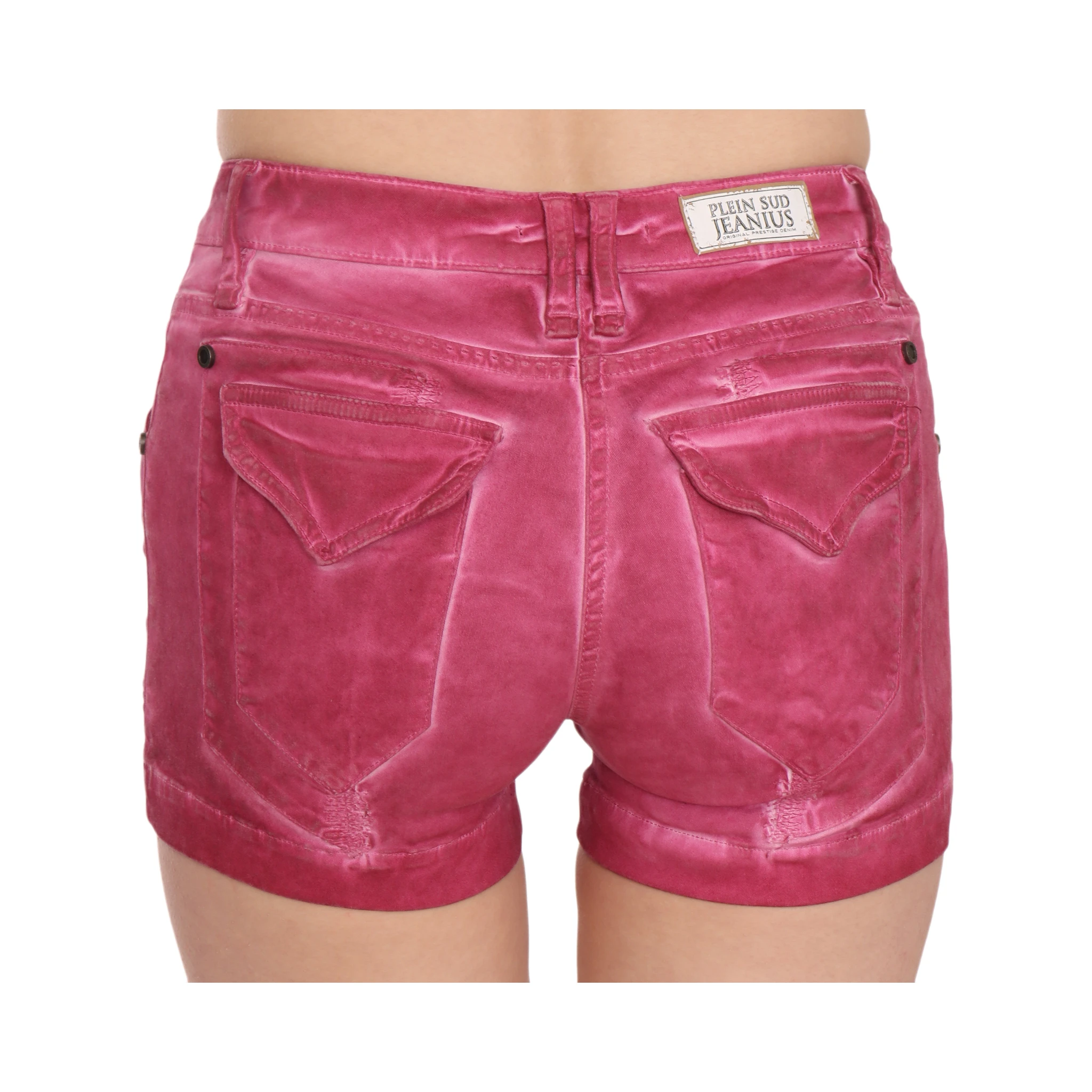 Pink Mid Waist Cotton Mini Denim Shorts