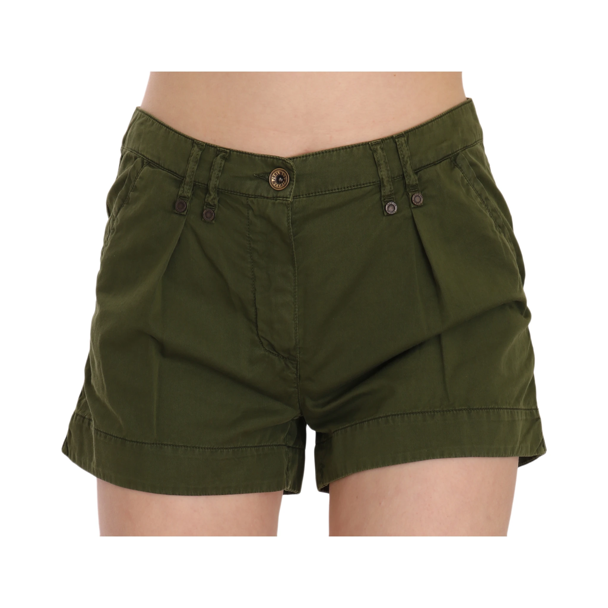 Green Mid Waist 100% Cotton Mini Shorts
