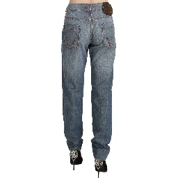 Blue Washed Cotton Low Waist Slim Fit Denim Pants
