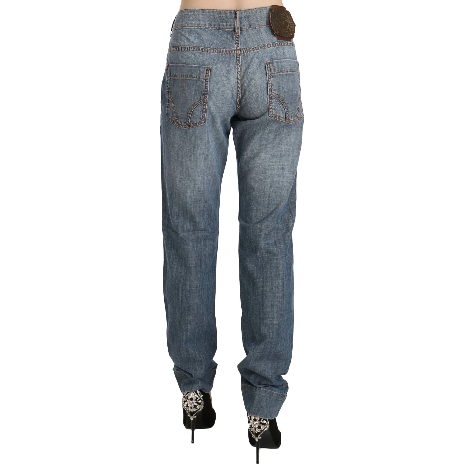 Blue Washed Cotton Low Waist Slim Fit Denim Pants