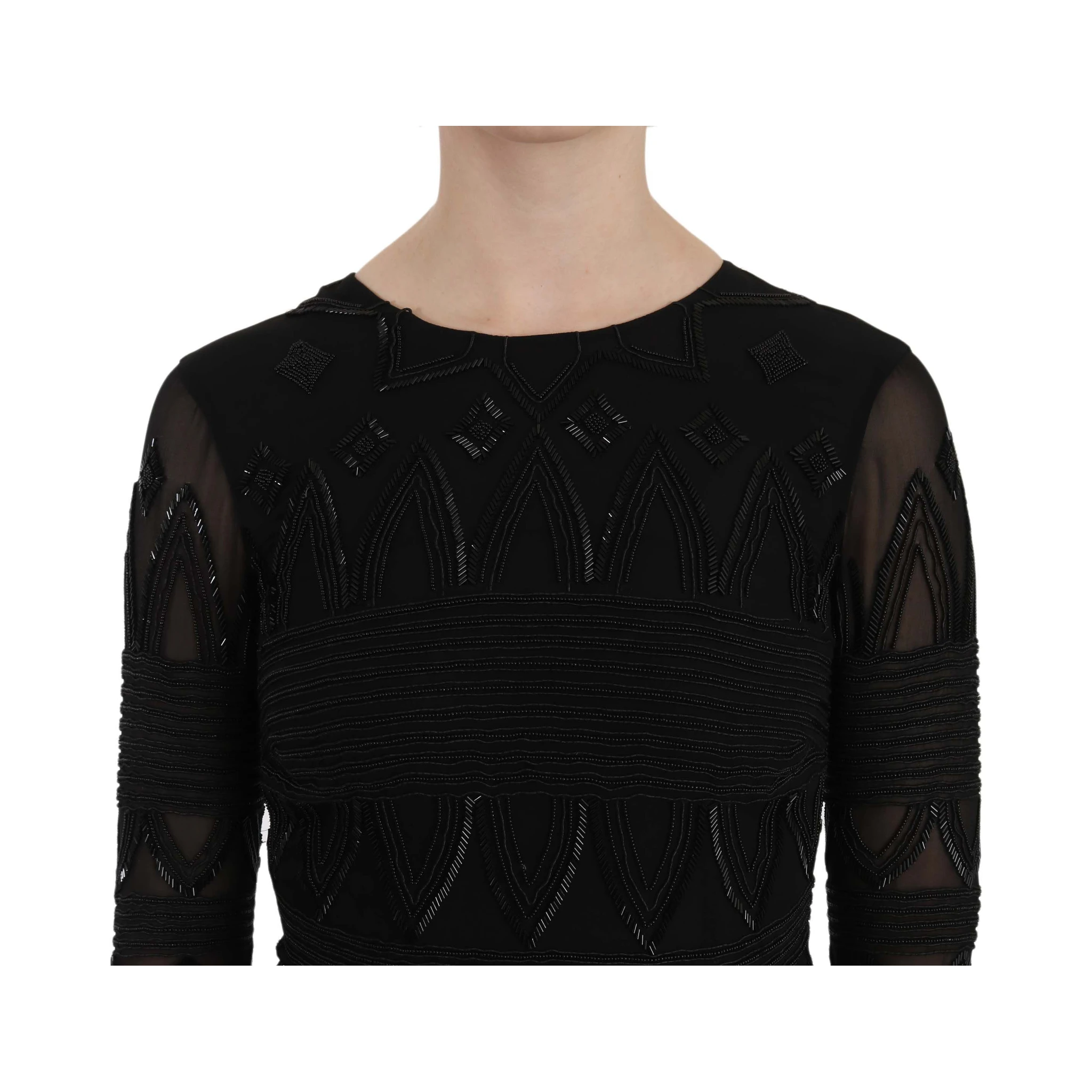 Black Silk Sequined Mini Shift Gown