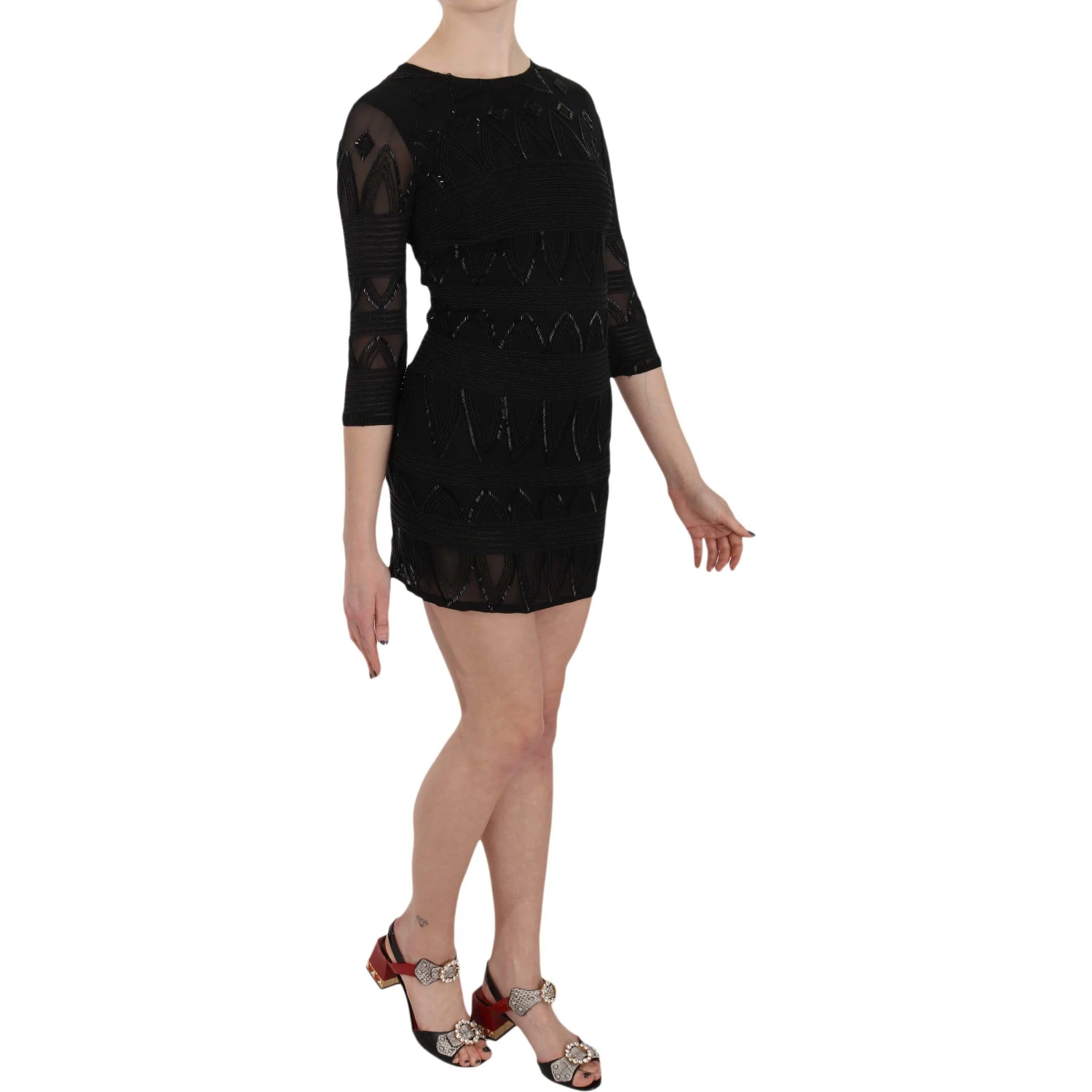 Black Silk Sequined Mini Shift Gown