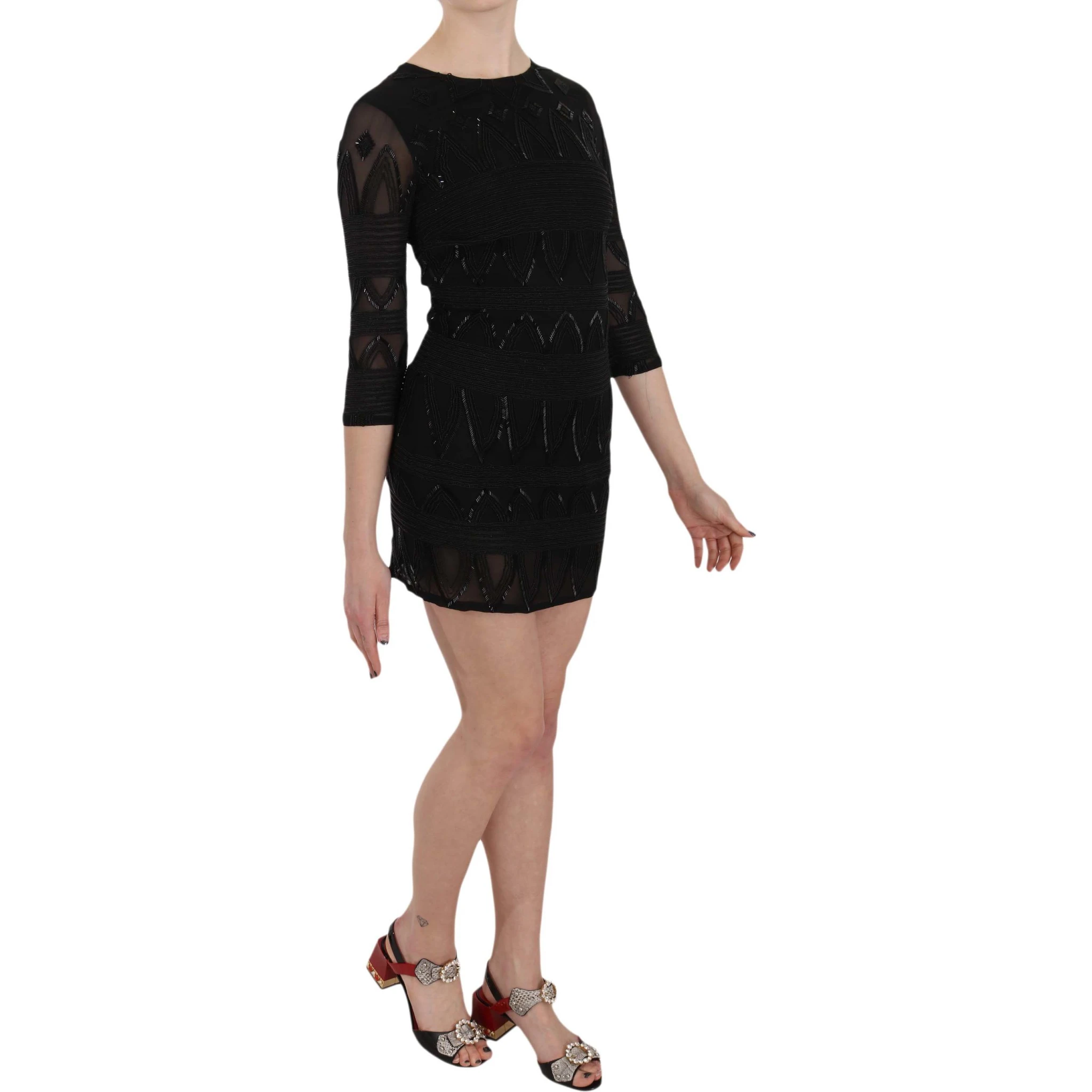 Black Silk Sequined Mini Shift Gown