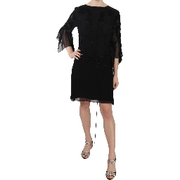 Black Sequined Silk Mini Shift Gown