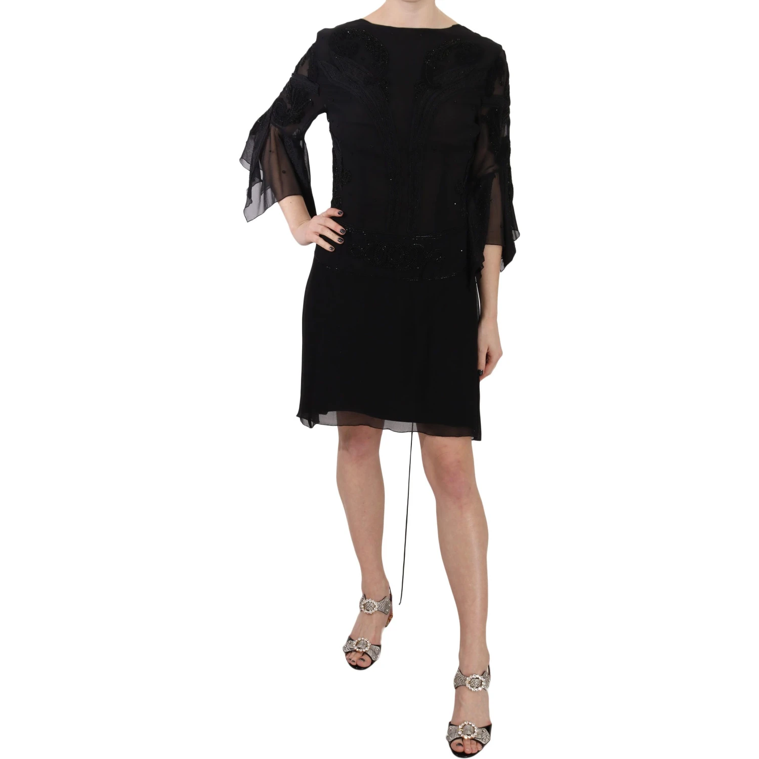Black Sequined Silk Mini Shift Gown