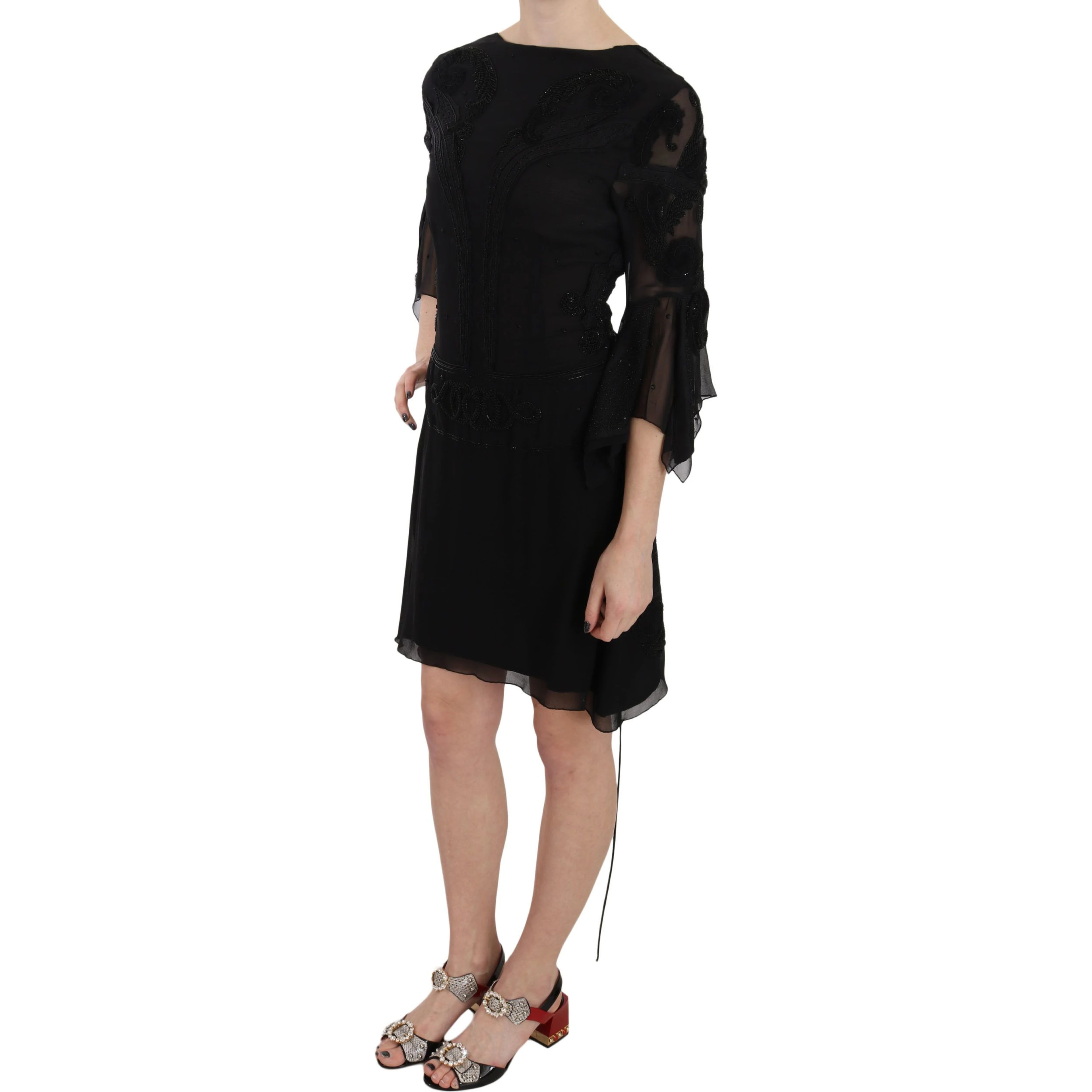 Black Sequined Silk Mini Shift Gown