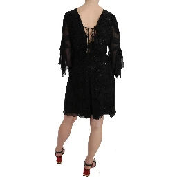 Black Sequined Silk Mini Shift Gown
