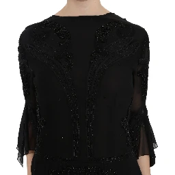 Black Sequined Silk Mini Shift Gown