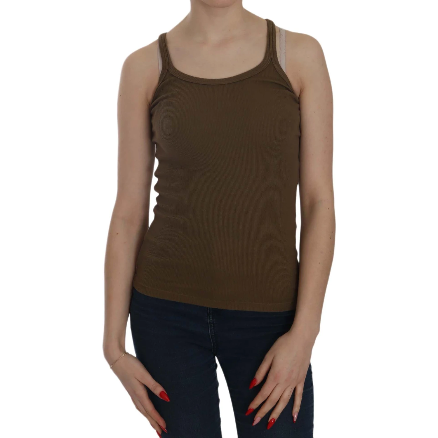 Brown Sleeveless Spaghetti Strap Blouse Top