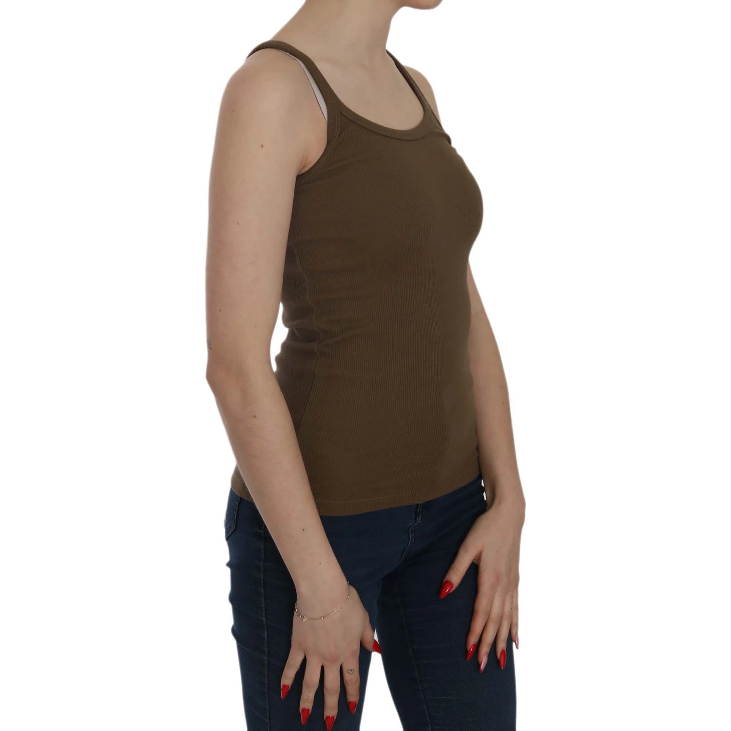 Brown Sleeveless Spaghetti Strap Blouse Top