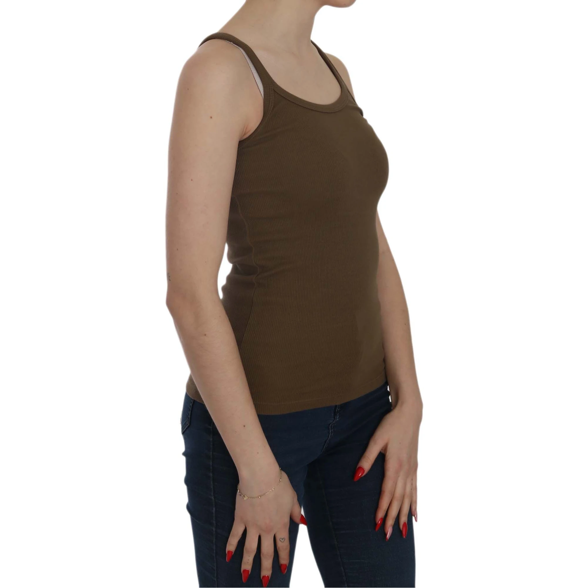 Brown Sleeveless Spaghetti Strap Blouse Top