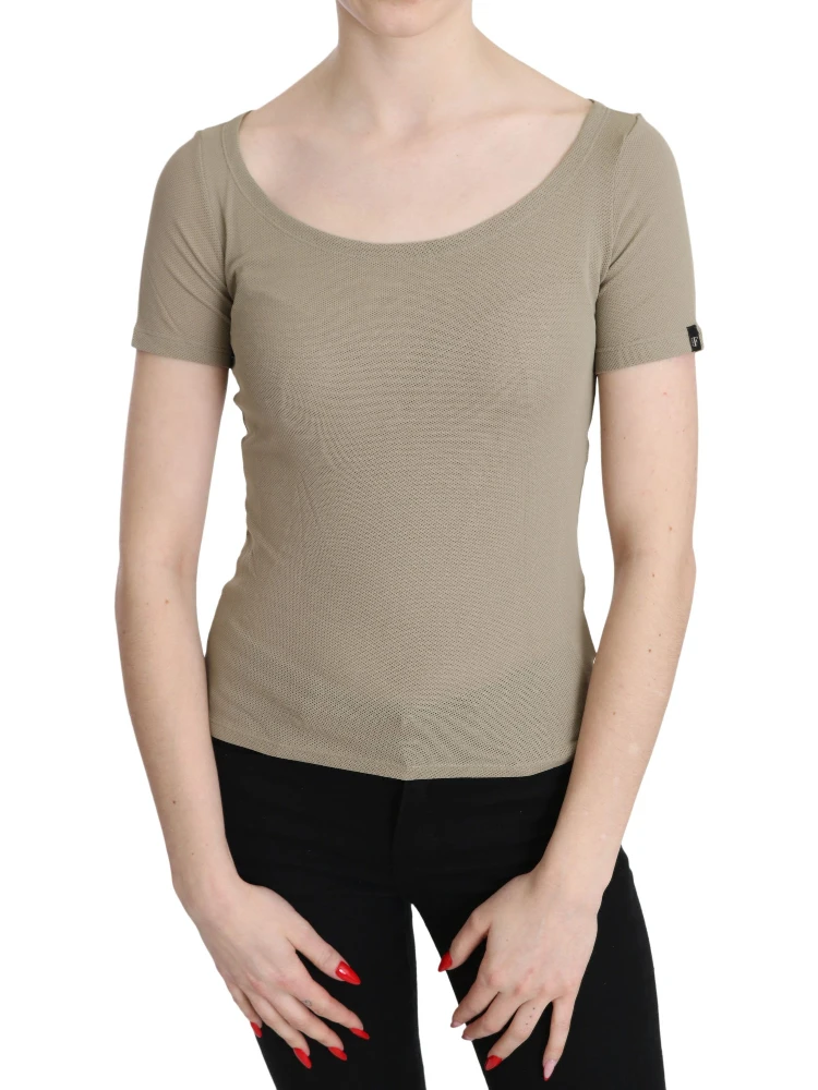 Gray 100% Nylon Short Sleeve Casual Tank Top Blouse
