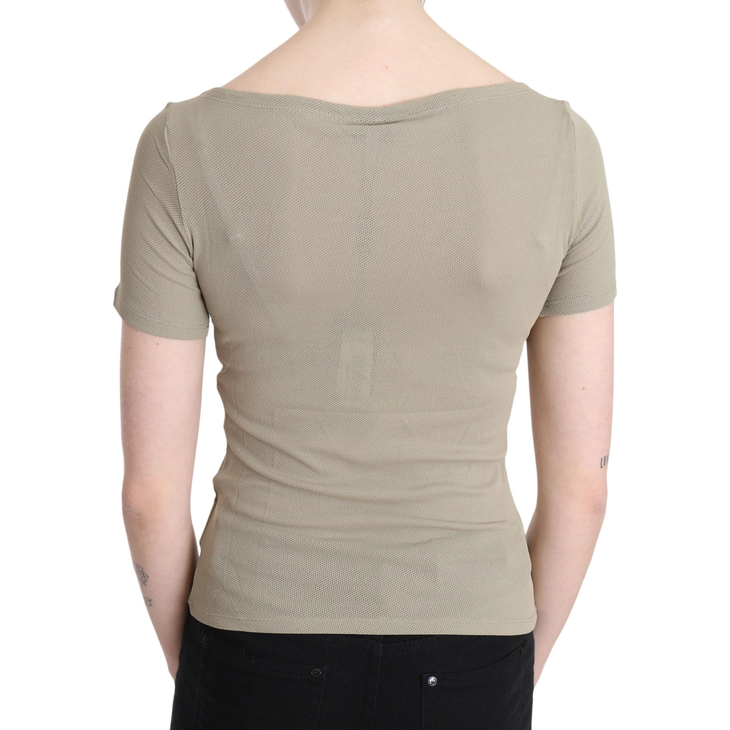 Gray 100% Nylon Short Sleeve Casual Tank Top Blouse