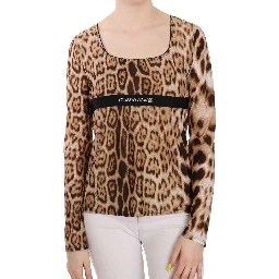 Brown Round Neck Leopard Women Top Blouse