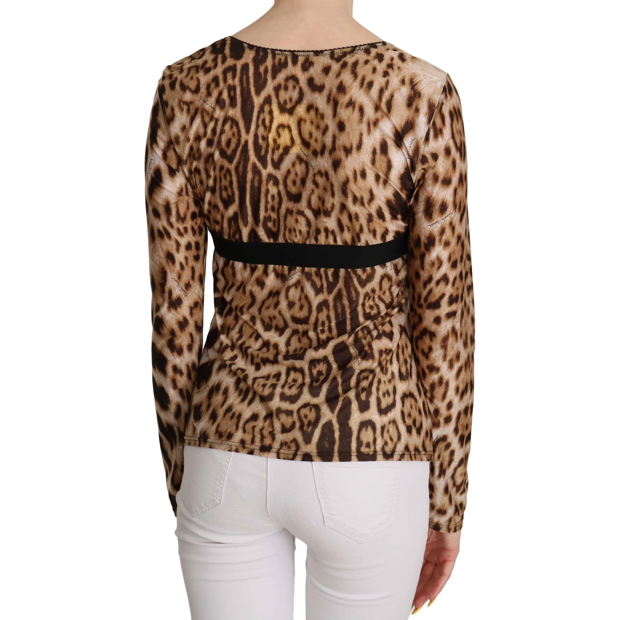 Brown Round Neck Leopard Women Top Blouse