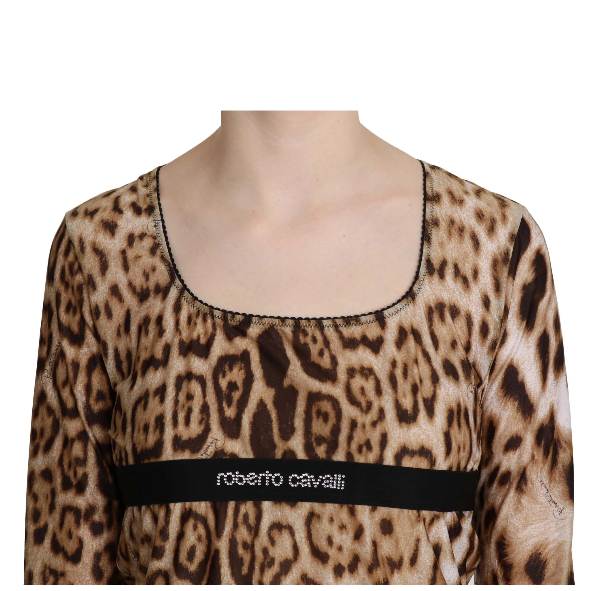 Brown Round Neck Leopard Women Top Blouse