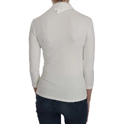 White Printed Turtle Neck 3/4 Sleeve Top Cotton Blouse