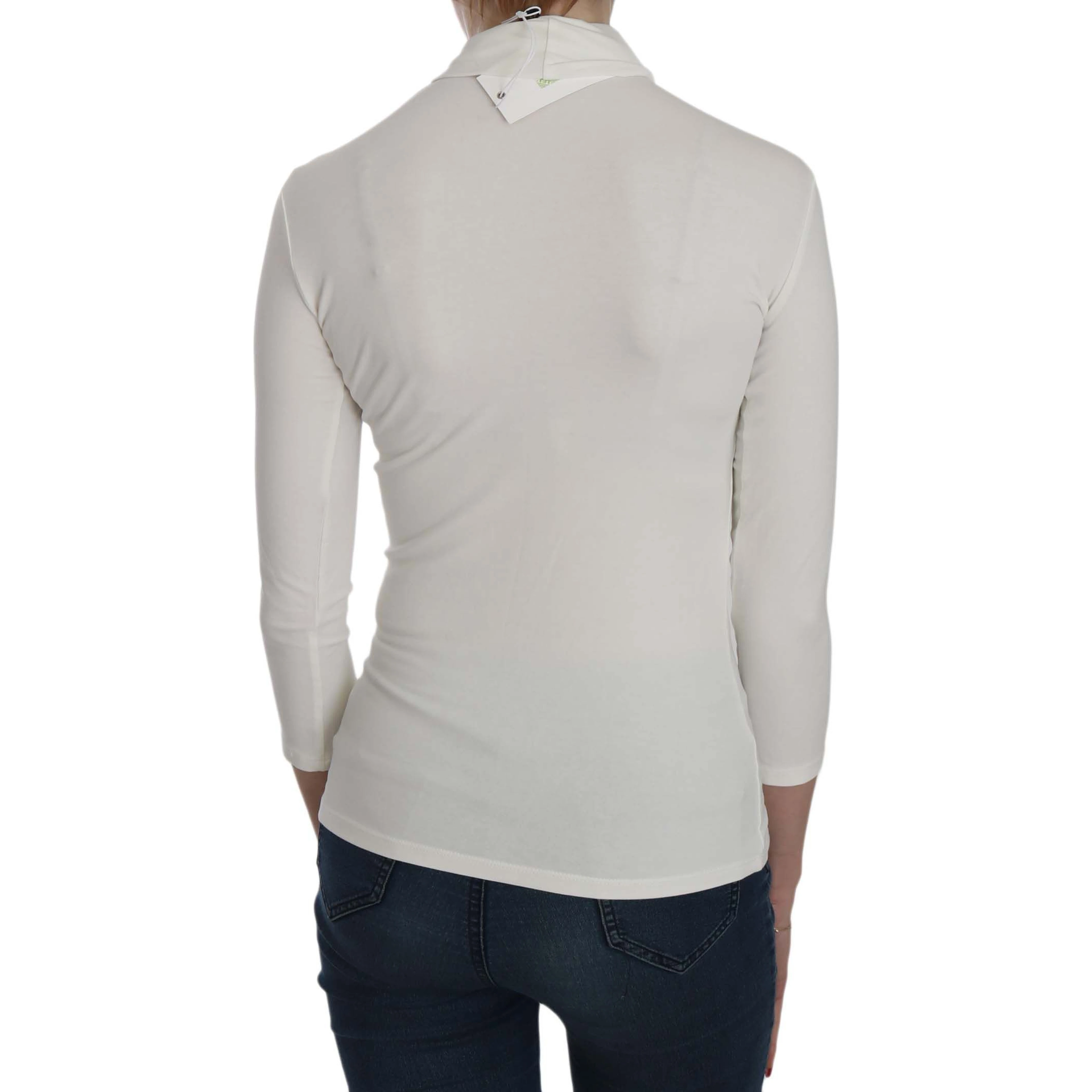 White Printed Turtle Neck 3/4 Sleeve Top Cotton Blouse