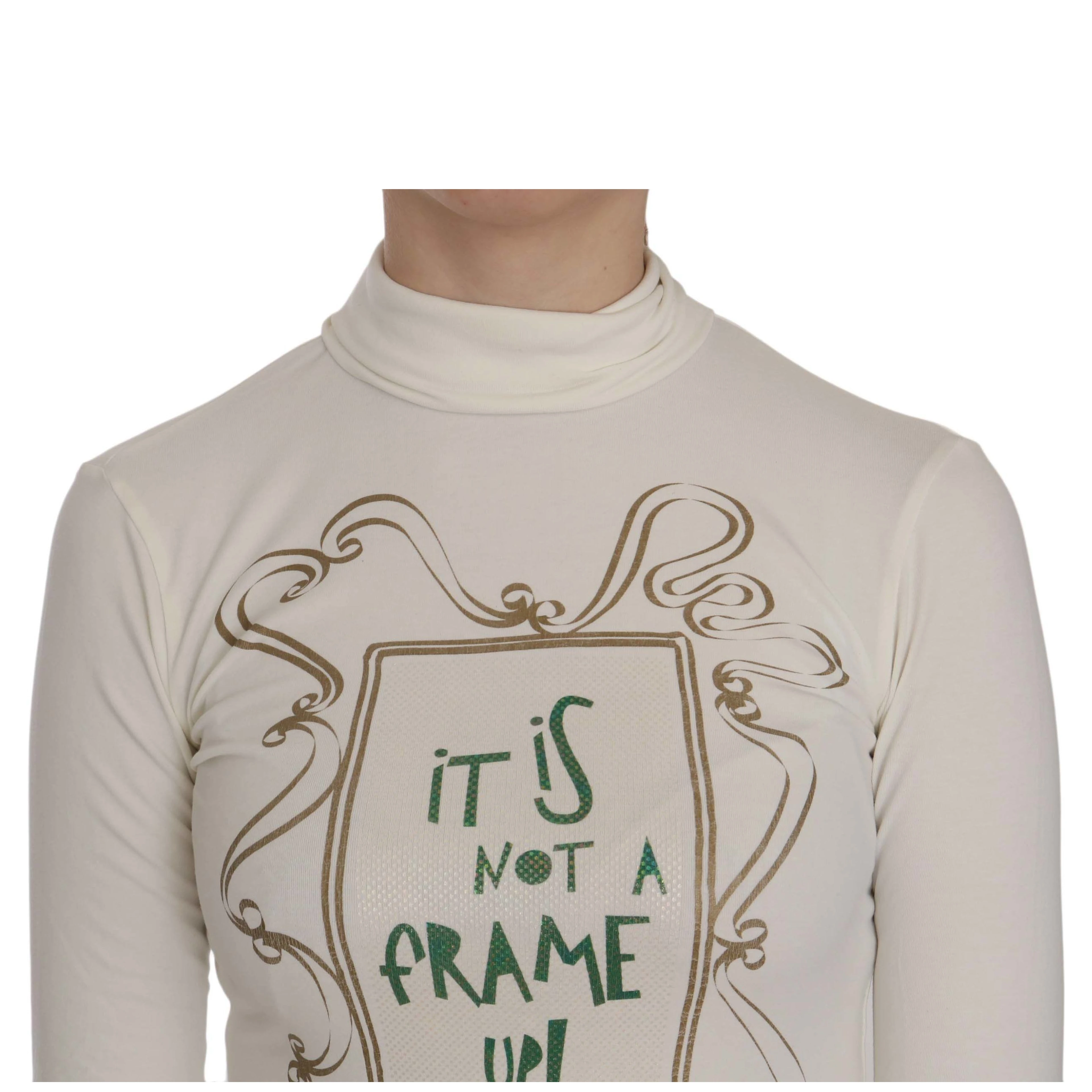 White Printed Turtle Neck 3/4 Sleeve Top Cotton Blouse