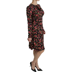 Black Floral Longsleeve Knee Length Dress