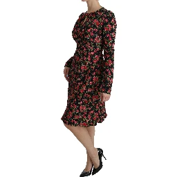 Black Floral Longsleeve Knee Length Dress