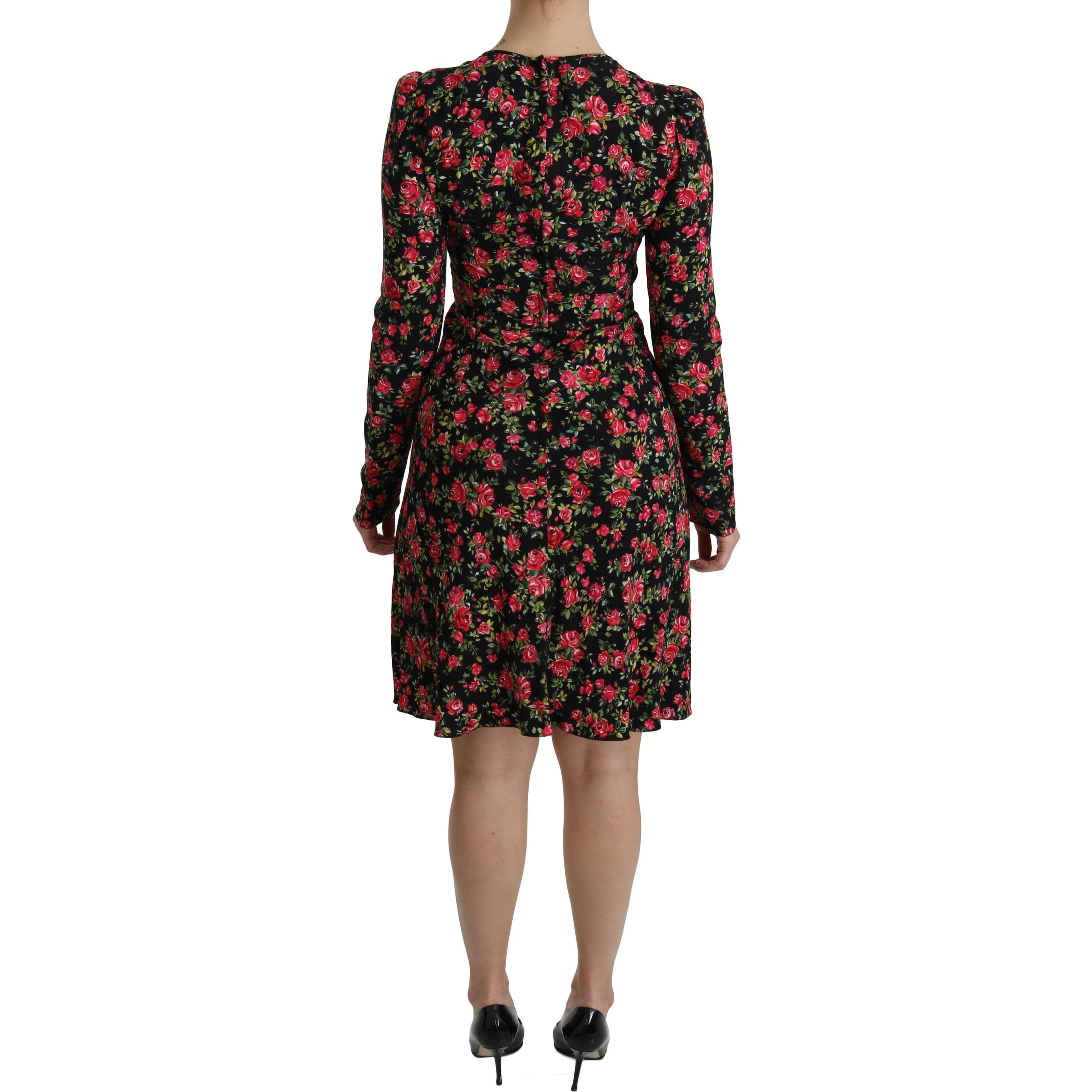 Black Floral Longsleeve Knee Length Dress