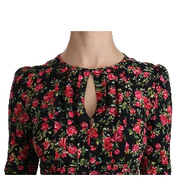 Black Floral Longsleeve Knee Length Dress