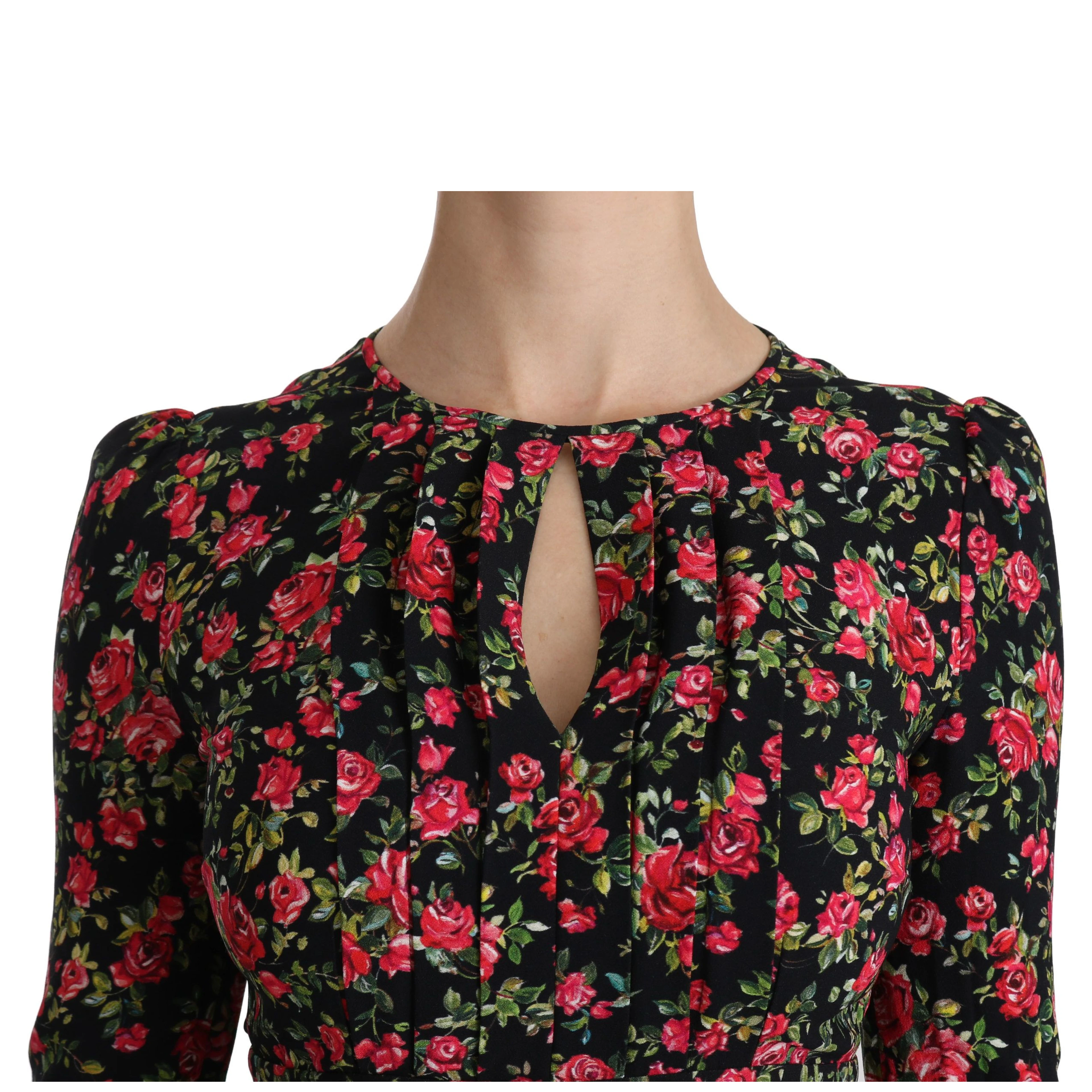 Black Floral Longsleeve Knee Length Dress