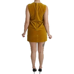 Mustard Velvet Stretch Shift Mini Dress