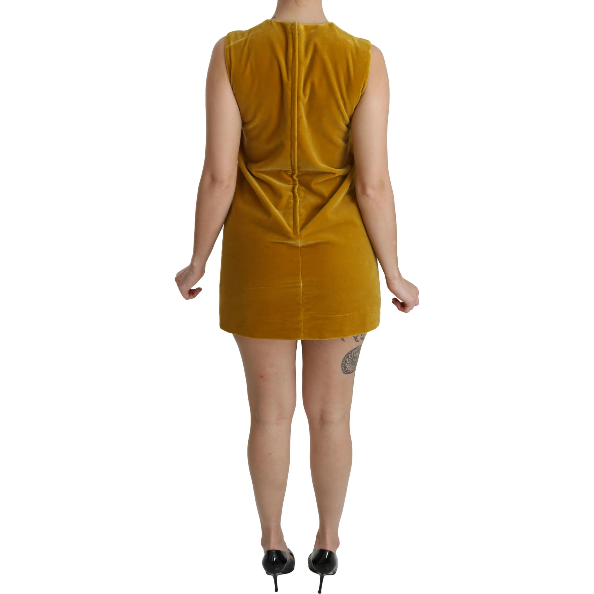 Mustard Velvet Stretch Shift Mini Dress