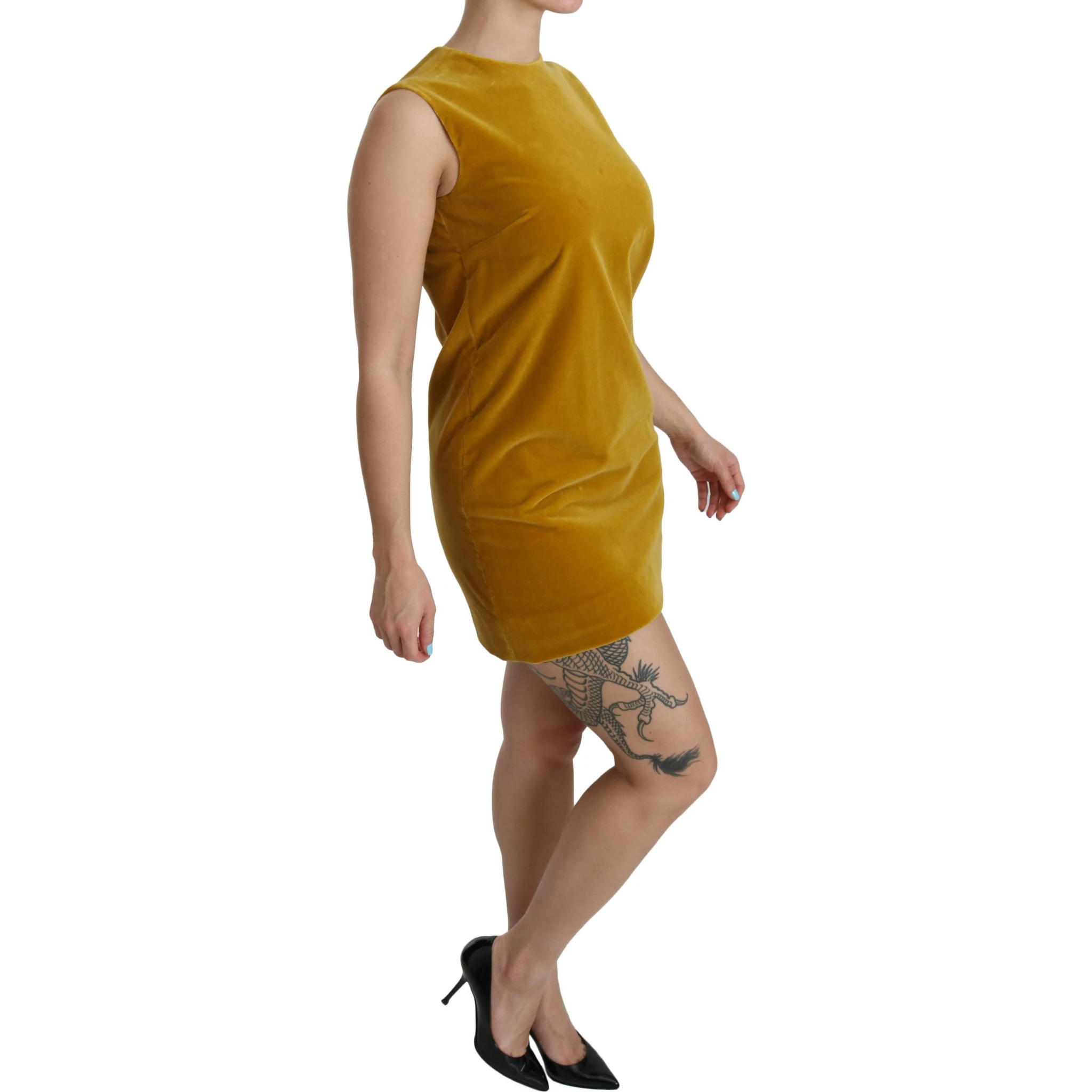 Mustard Velvet Stretch Shift Mini Dress