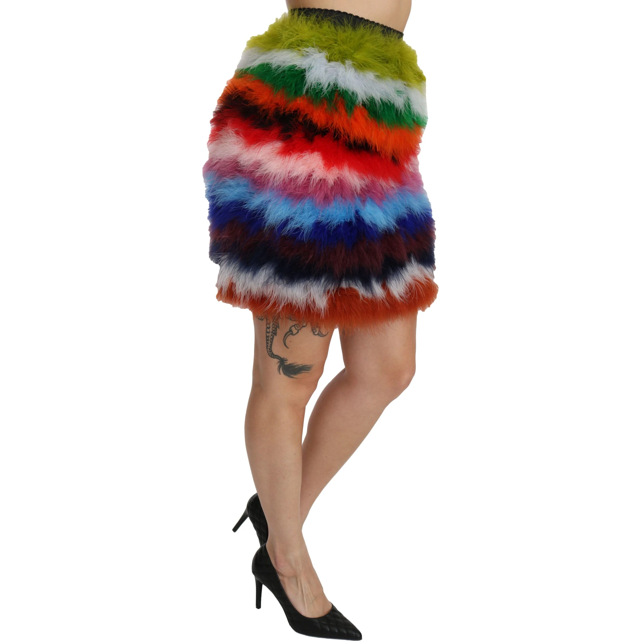 Red Blue High Waist Mini Feather Skirt