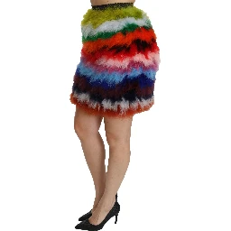 Red Blue High Waist Mini Feather Skirt