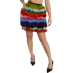 Red Blue High Waist Mini Feather Skirt