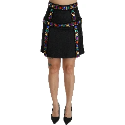 Black Crystal Embellished High Waist Skirt