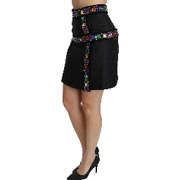 Black Crystal Embellished High Waist Skirt