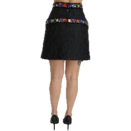 Black Crystal Embellished High Waist Skirt