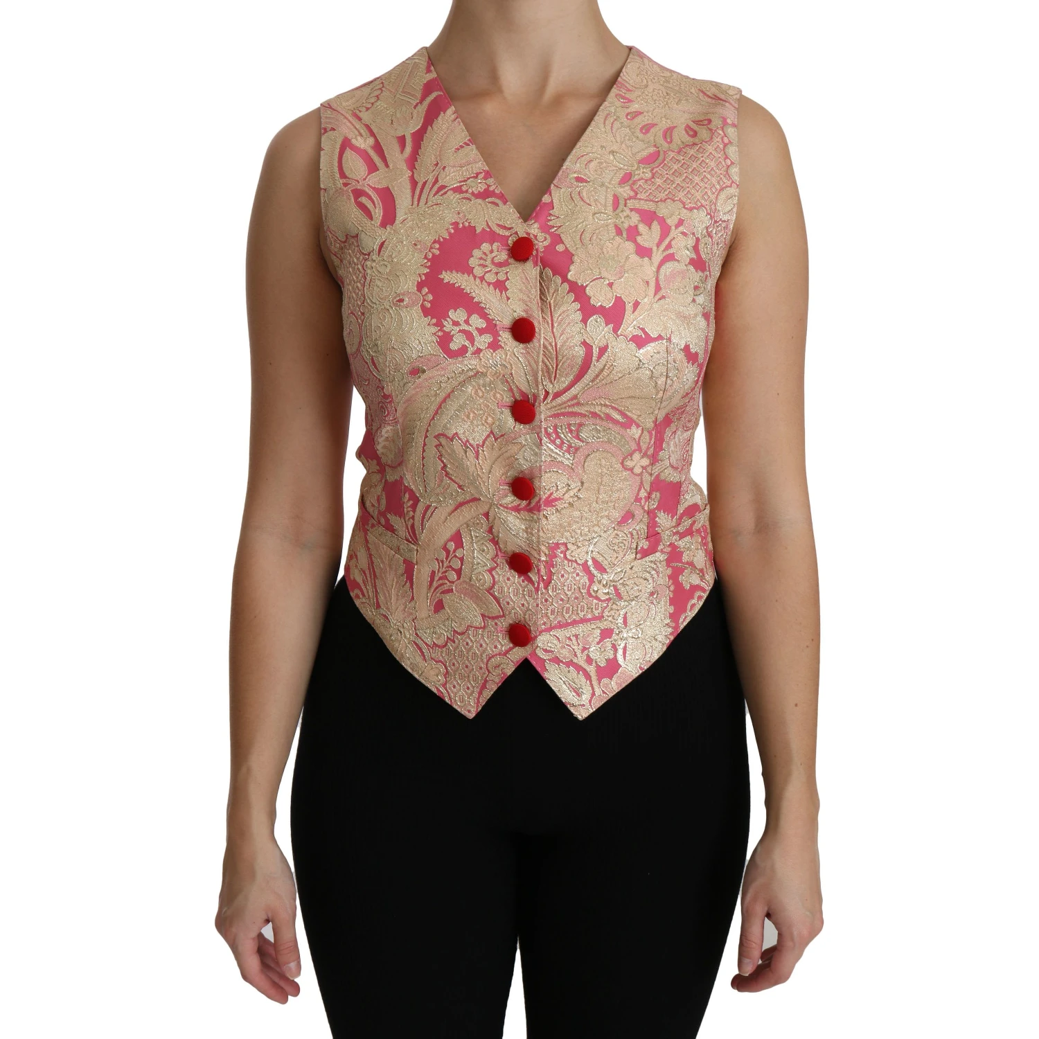 Pink Gold Brocade Waistcoat Vest Blouse Top