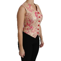 Pink Gold Brocade Waistcoat Vest Blouse Top