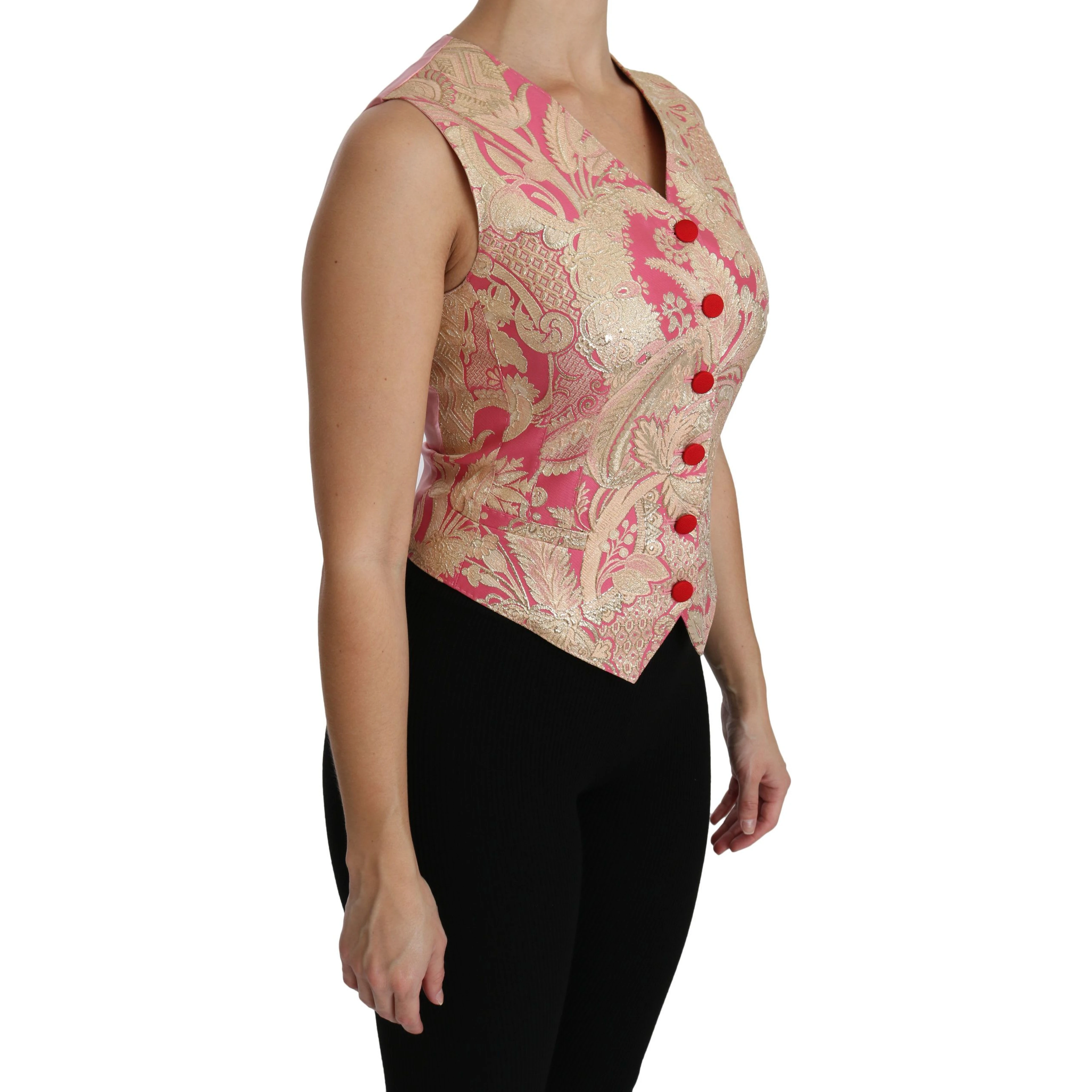 Pink Gold Brocade Waistcoat Vest Blouse Top